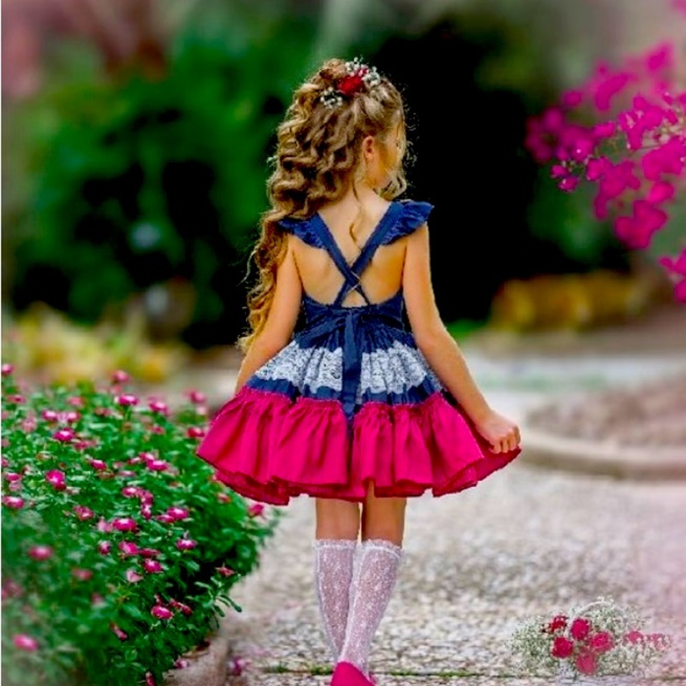Dollcake Navy and Fuchsia Lace Tiered Dress